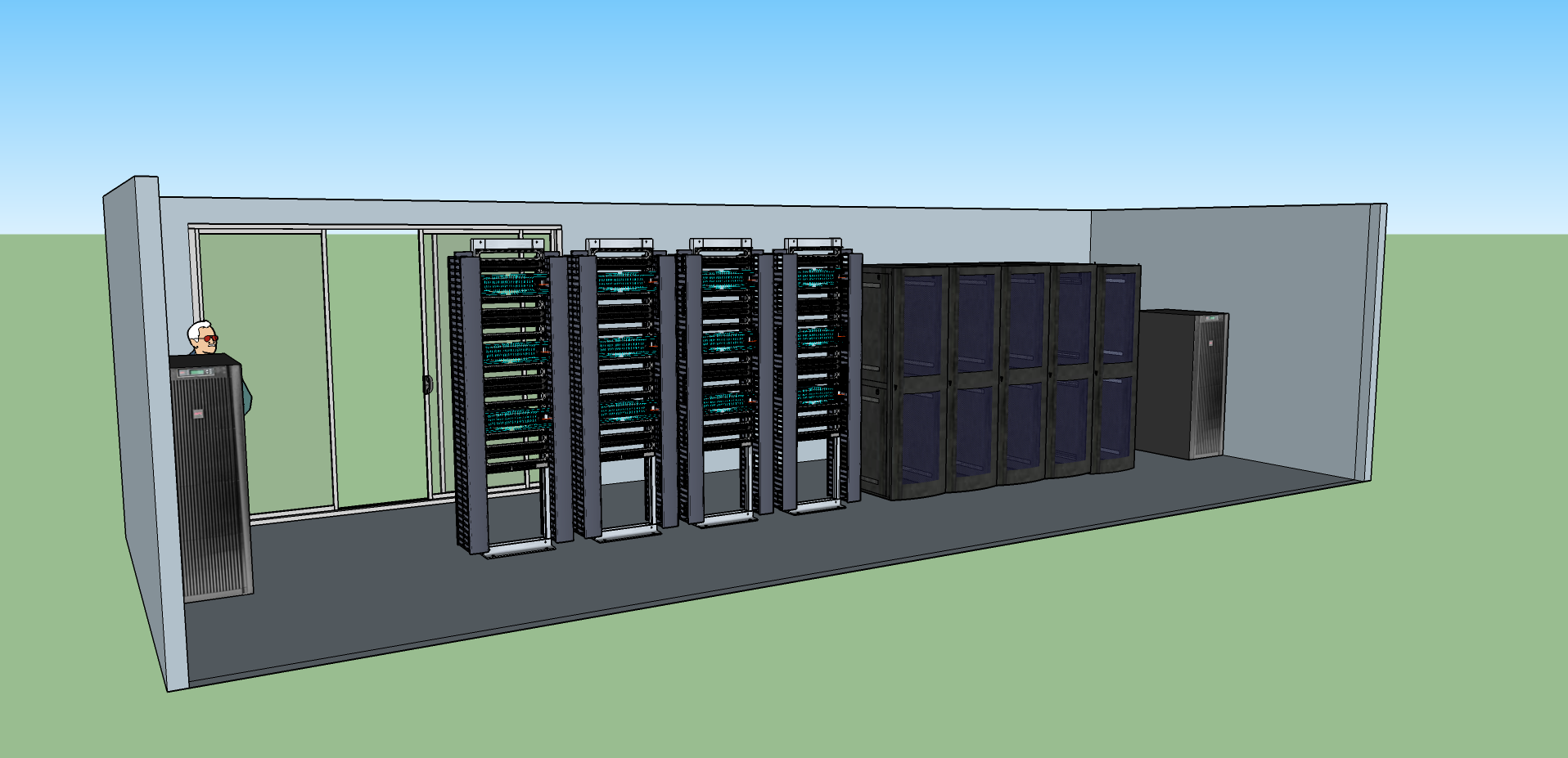 Modern glass-enclosed server room design
